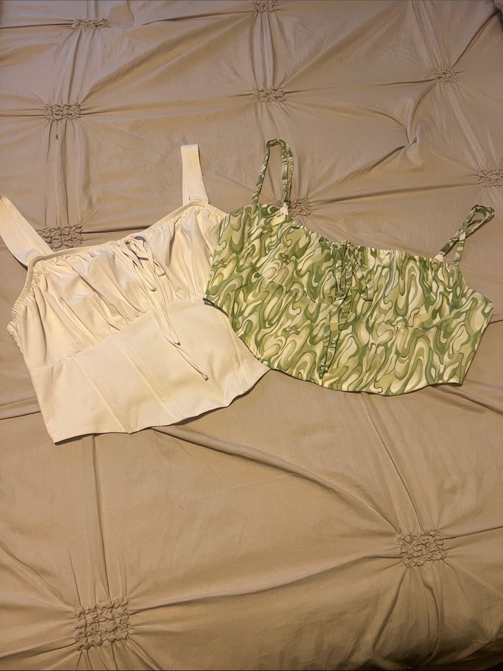 Kendall & Kylie Green Swirl and Cream Camisole Duo